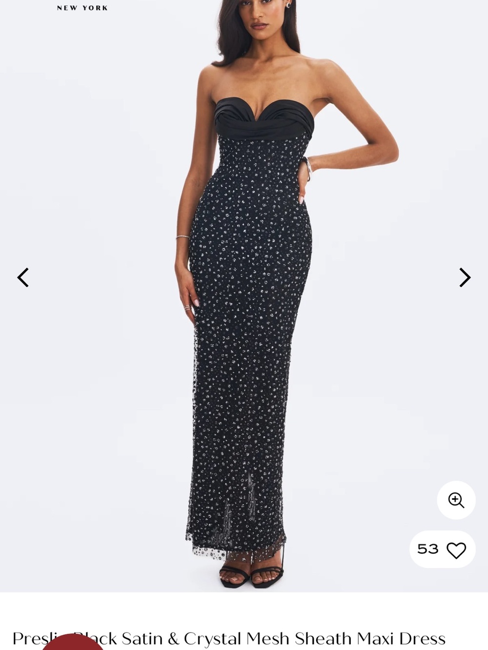 Strapless Black Satin & Crystal Mesh Sheath Maxi Dress